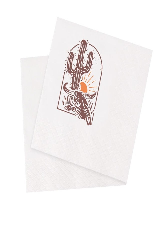 VOWFOO Western Desert Cowboy Bull Skull and Cactus Cocktail Napkins Party Beverage Bar Disposable Paper Napkins 100Pcs 4.5 x 4.5 2-ply (Western Desert) - Image 1